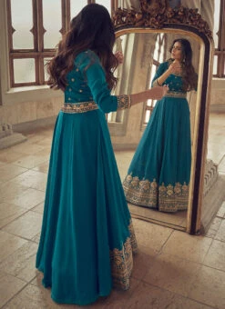 Blue Art Silk Cord Work Dresses And Gown Party Wear -C Bazaar Shop blue art silk cord work anarkali suit bgwrska46239642 b