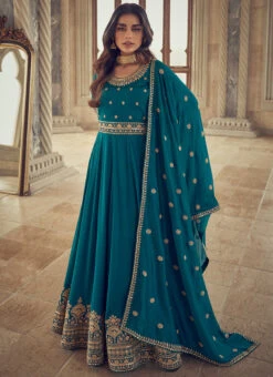 Blue Art Silk Cord Work Dresses And Gown Party Wear -C Bazaar Shop blue art silk cord work anarkali suit bgwrska46239642 u