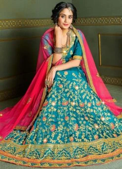 Blue Art Silk Embroidered A Line Lehenga Party Wear -C Bazaar Shop blue art silk embroidered a line lehenga ghssitpngt439906 b