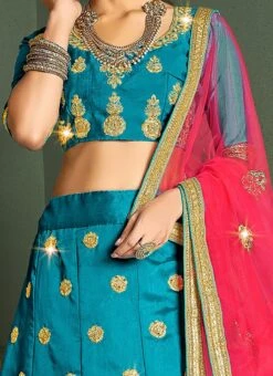 Blue Art Silk Embroidered A Line Lehenga Party Wear