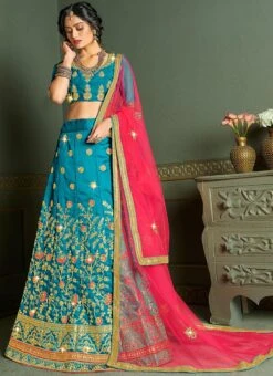 Blue Art Silk Embroidered A Line Lehenga Party Wear -C Bazaar Shop blue art silk embroidered a line lehenga ghssitpngt439906 u