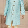 Blue Art Silk Embroidered Indowestern Sherwani For Boys Festive Wear