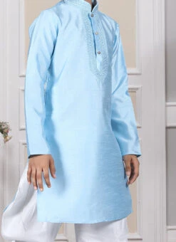 Blue Art Silk Embroidery Kurta Pyjama Party Wear