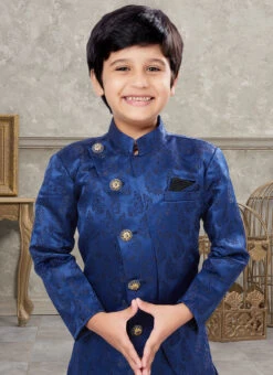 Blue Art Silk Jacquard Indowestern Sherwani Party Wear -C Bazaar Shop blue art silk jacquard indowestern sherwani kdbsgr610 b