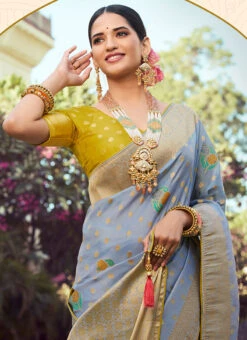 Blue Art Silk Jacquard Sari Festive Wear 7 Blue Art Silk Jacquard Sari Festive Wear -C Bazaar Shop blue art silk jacquard sari sasli21214402 b