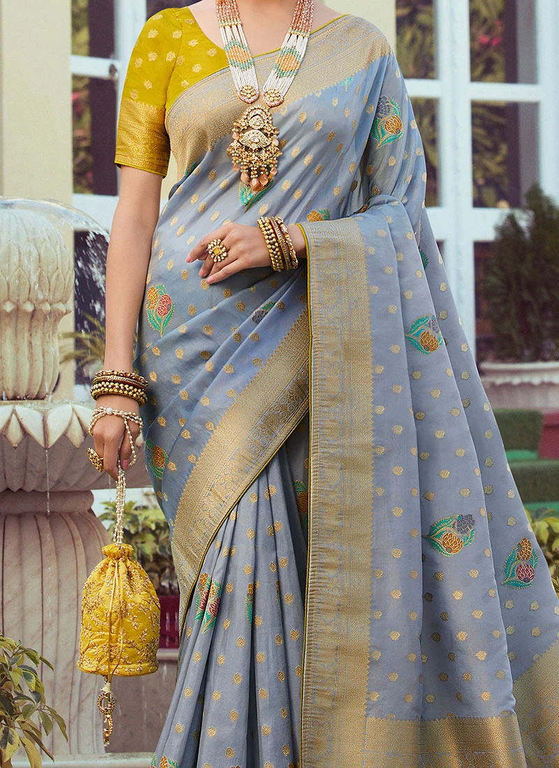 Blue Art Silk Jacquard Sari Festive Wear 1 Blue Art Silk Jacquard Sari Festive Wear