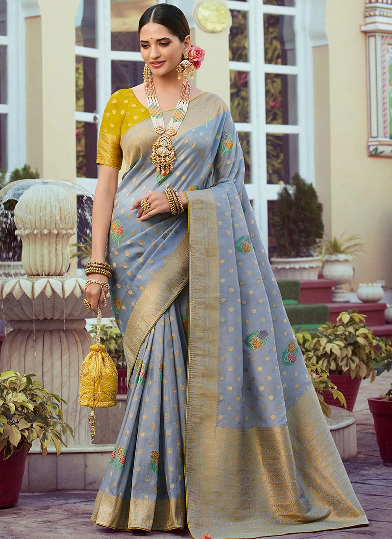 Blue Art Silk Jacquard Sari Festive Wear 3 Blue Art Silk Jacquard Sari Festive Wear - Image 3