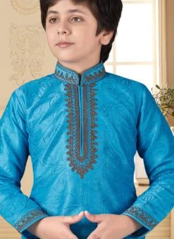 Blue Art Silk Kurta Pyjama Set