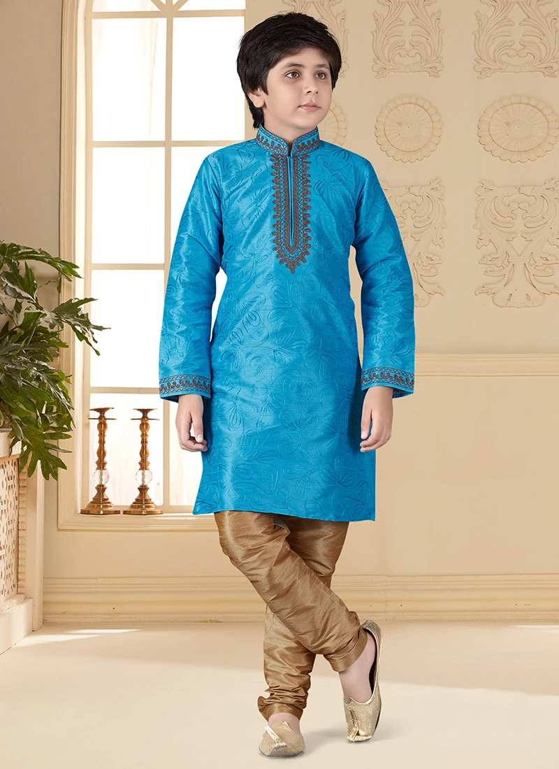 Blue Art Silk Kurta Pyjama Set 2 Blue Art Silk Kurta Pyjama Set - Image 2