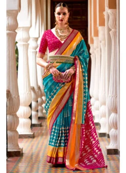 Blue Art Silk Patola Saree Festive Wear -C Bazaar Shop blue art silk patola saree sasli2138893 u