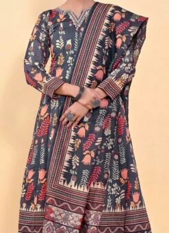 Blue Art Silk Printed Gown After Six Wear