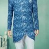 Blue Art Silk Printed Indowestern Sherwani Party Wear