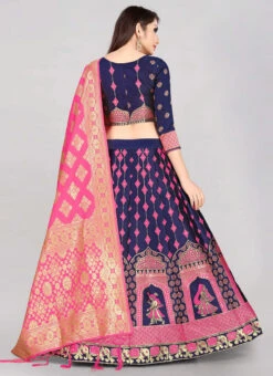 Blue Banarasi Silk Brocade Work A Line Lehenga Choli Festive Wear -C Bazaar Shop blue banarasi silk brocade work a line lehenga choli ghsommr2591 b