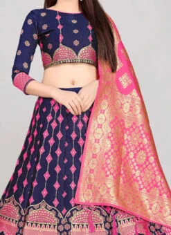 Blue Banarasi Silk Brocade Work A Line Lehenga Choli Festive Wear