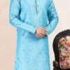 Blue Banarasi Silk Jacquard Work Kurta Pyjama Party Wear