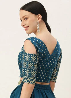 Blue Chanderi Art Silk Blouse Festive Wear -C Bazaar Shop blue chanderi art silk blouse BLBS02305267 b