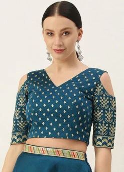Blue Chanderi Art Silk Blouse Festive Wear -C Bazaar Shop blue chanderi art silk blouse BLBS02305267 u