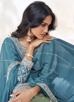 Blue Chinon Embroidered Umbrella Lehenga Party Wear -C Bazaar Shop blue chinon embroidered umbrella lehenga ghska47329702 b