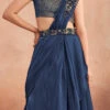 Blue Chinon Silk Embroidered Ready Pleated Saree Party Wear