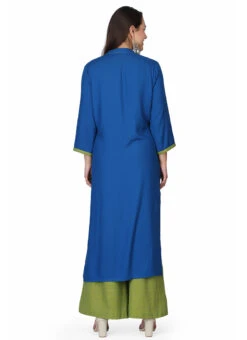 Blue Cotton Kurta Palazzo Set Party Wear -C Bazaar Shop blue cotton kurta palazzo set krskifh99660001150 b