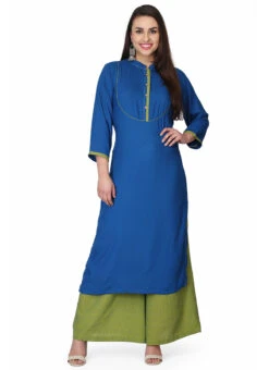 Blue Cotton Kurta Palazzo Set Party Wear -C Bazaar Shop blue cotton kurta palazzo set krskifh99660001150 u