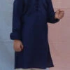 Blue Cotton Solid Kurta Pyjama Festive Wear