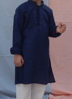 Blue Cotton Solid Kurta Pyjama Festive Wear