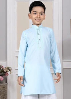 Blue Cotton Solid Stitched Kids Boys Kurta Pyjama Party Wear -C Bazaar Shop blue cotton solid stitched kids boys kurta pyjama kdmrg12012 b