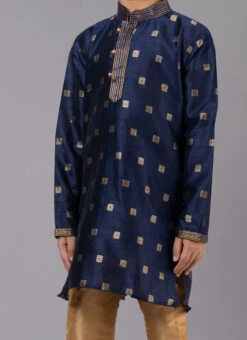 Blue Dupion Silk Embroidery Kurta Pyjama Festive Wear