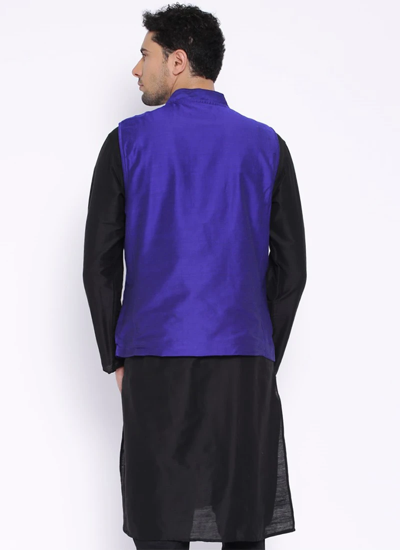 Blue Dupion Silk Nehru Jacket 3 Blue Dupion Silk Nehru Jacket - Image 3