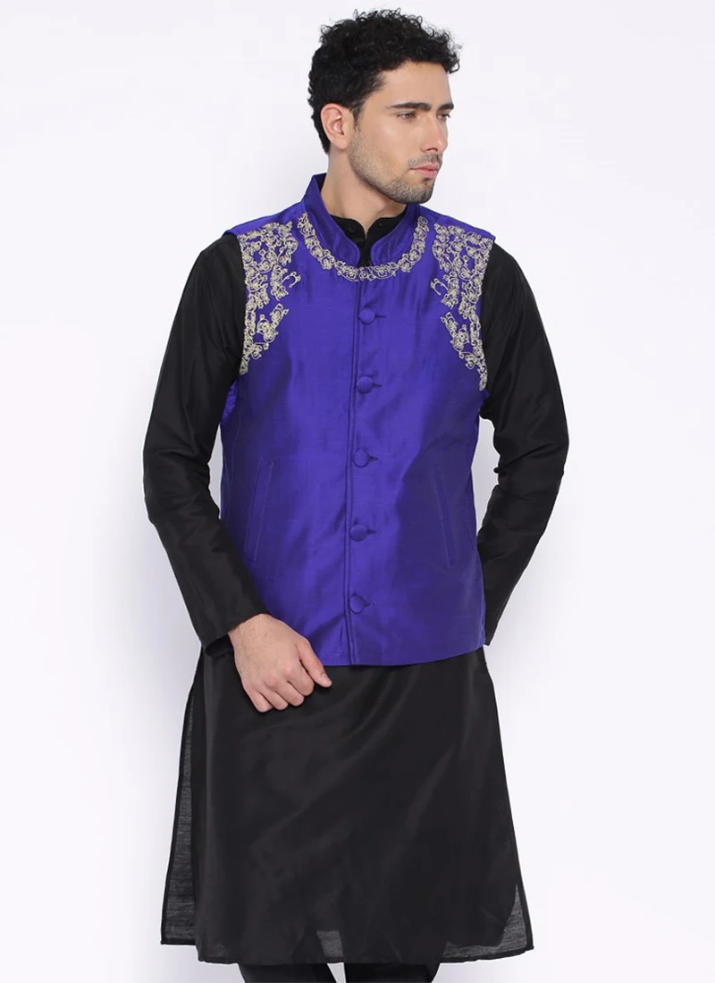 Blue Dupion Silk Nehru Jacket 2 Blue Dupion Silk Nehru Jacket - Image 2