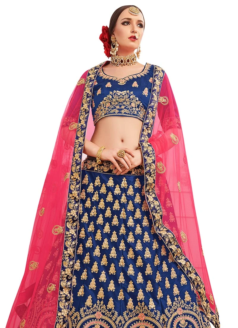 Blue Embroidered A Line Lehenga Wedding Wear 4 Blue Embroidered A Line Lehenga Wedding Wear - Image 4