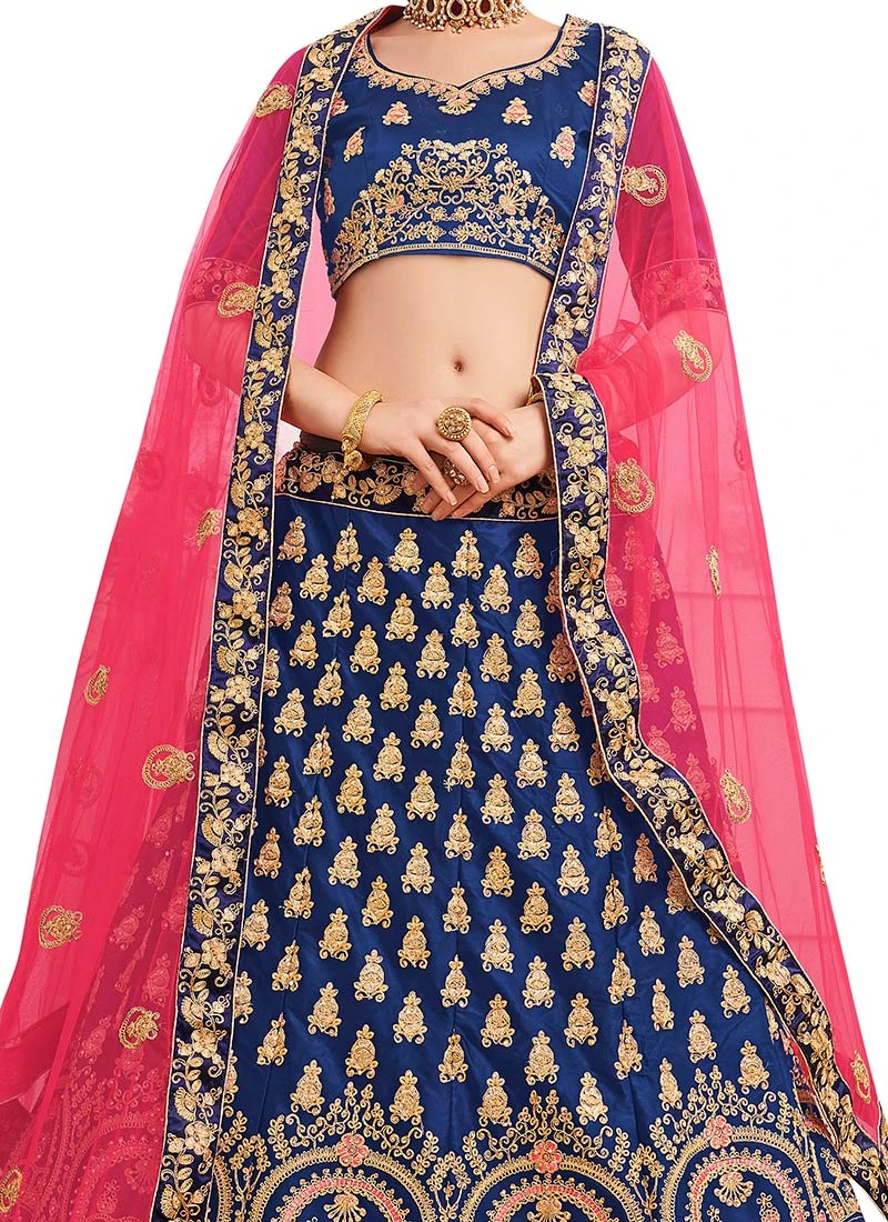 Blue Embroidered A Line Lehenga Wedding Wear 1 Blue Embroidered A Line Lehenga Wedding Wear