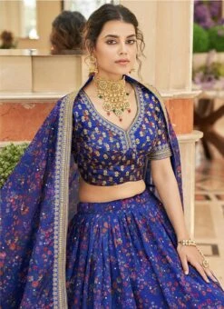 Blue Embroidery Sequins Printed Work Art Silk Umbrella Lehenga Wedding Wear -C Bazaar Shop blue embroidery sequins printed work art silk umbrella lehenga ghska46367421 b
