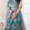 Blue Embroidery Sequins Stone Work Art Silk Umbrella Lehenga Party Wear