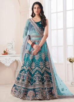 Blue Embroidery Sequins Stone Work Art Silk Umbrella Lehenga Party Wear -C Bazaar Shop blue embroidery sequins stone work art silk umbrella lehenga ghska463174007 u