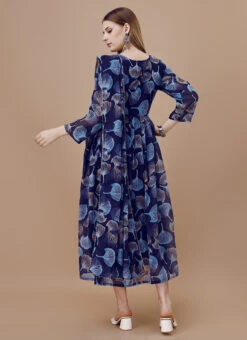 Blue Faux Georgette Digital Print Fit And Flare Dress After Six Wear 7 Blue Faux Georgette Digital Print Fit And Flare Dress After Six Wear -C Bazaar Shop blue faux georgette digital print fit and flare dress drssck6006 b
