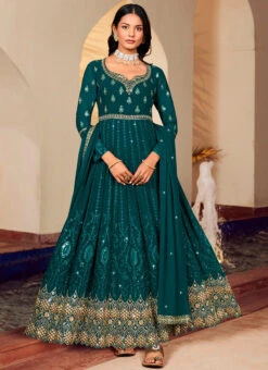 Blue Faux Georgette Embroidered Anarkali Suit Party Wear -C Bazaar Shop blue faux georgette embroidered anarkali suit slsli21461012 u