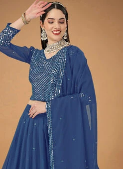 Blue Faux Georgette Embroidered Umbrella Lehenga Party Wear -C Bazaar Shop blue faux georgette embroidered umbrella lehenga ghsbv20014 b
