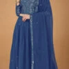 Blue Faux Georgette Embroidered Umbrella Lehenga Party Wear