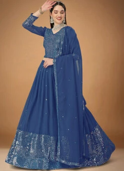 Blue Faux Georgette Embroidered Umbrella Lehenga Party Wear -C Bazaar Shop blue faux georgette embroidered umbrella lehenga ghsbv20014 u