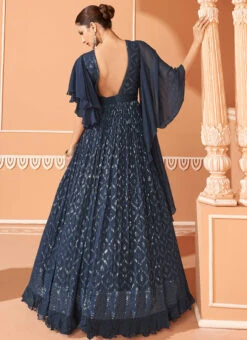 Blue Faux Georgette Sequins Dresses And Gown Wedding Wear -C Bazaar Shop blue faux georgette sequins dresses and gown bgwrska47365282 b