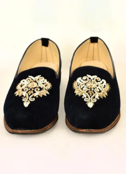 Blue Faux Leather Embroidered Mojri -C Bazaar Shop blue faux leather embroidered mojri mfwmrg292 b