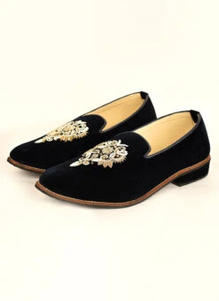 Blue Faux Leather Embroidered Mojri