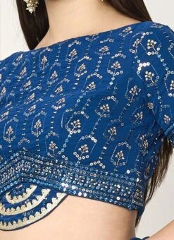 Blue Georgette Embroidered Boat Neck Blouse Wedding Wear
