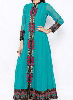 Blue Georgette Embroidered Kurta Churidar Set After Six Wear