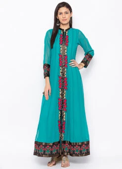 Blue Georgette Embroidered Kurta Churidar Set After Six Wear -C Bazaar Shop blue georgette embroidered kurta churidar set krsmnc2051ks u