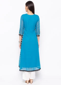Blue Georgette Embroidered Kurta Palazzo Set After Six Wear -C Bazaar Shop blue georgette embroidered kurta palazzo set krsmnc1934ks b