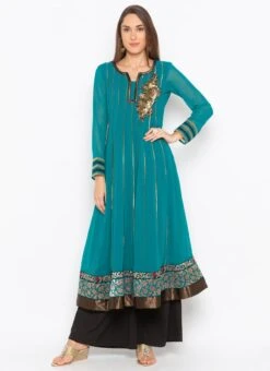 Blue Georgette Embroidered Kurta Palazzo Set Party Wear -C Bazaar Shop blue georgette embroidered kurta palazzo set krsmnc2094 u
