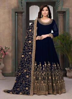 Blue Georgette Embroidered N Stones Anarkali Suit Party Wear -C Bazaar Shop blue georgette embroidered n stones anarkali suit slsak26702503 u